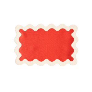 Table Linens | White And Red 100% Linen Scallop Placemats – Set Of 4 Kitchen Table Linens