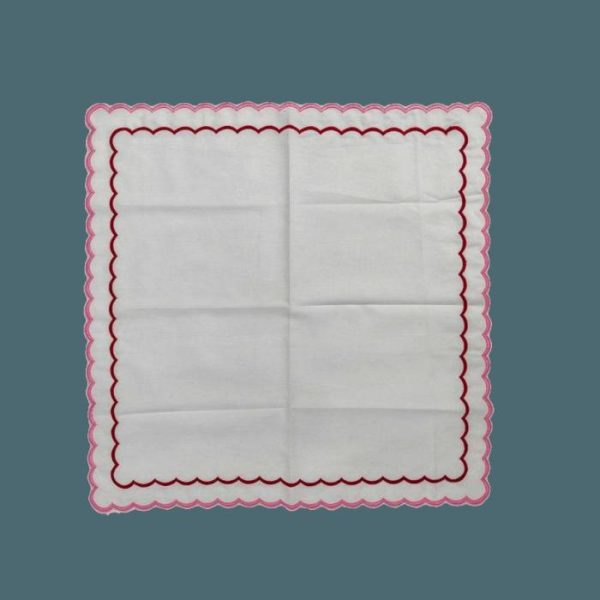 Table Linens | White Cotton Napkins With Pink And Red Trim Kitchen Table Linens