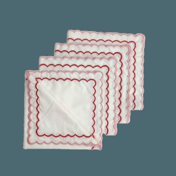 Table Linens | White Cotton Napkins With Pink And Red Trim Kitchen Table Linens