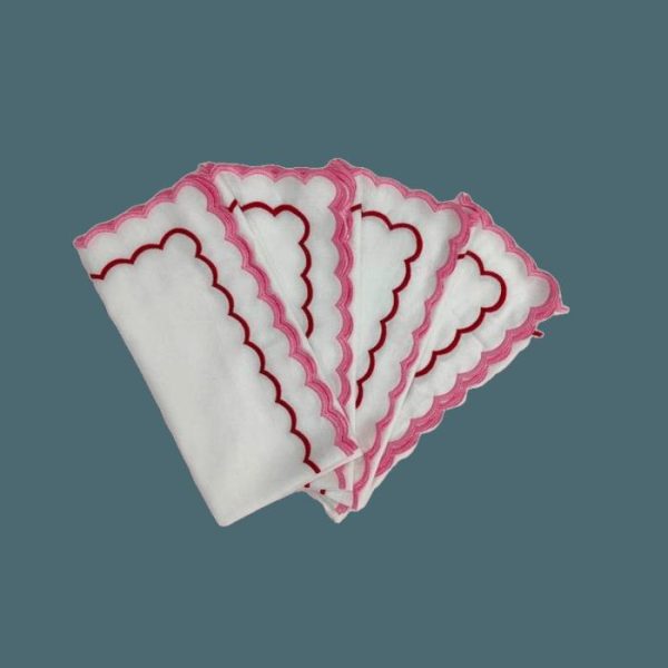 Table Linens | White Cotton Napkins With Pink And Red Trim Kitchen Table Linens