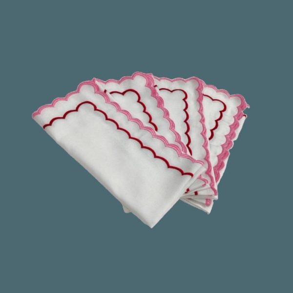 Table Linens | White Cotton Napkins With Pink And Red Trim Kitchen Table Linens