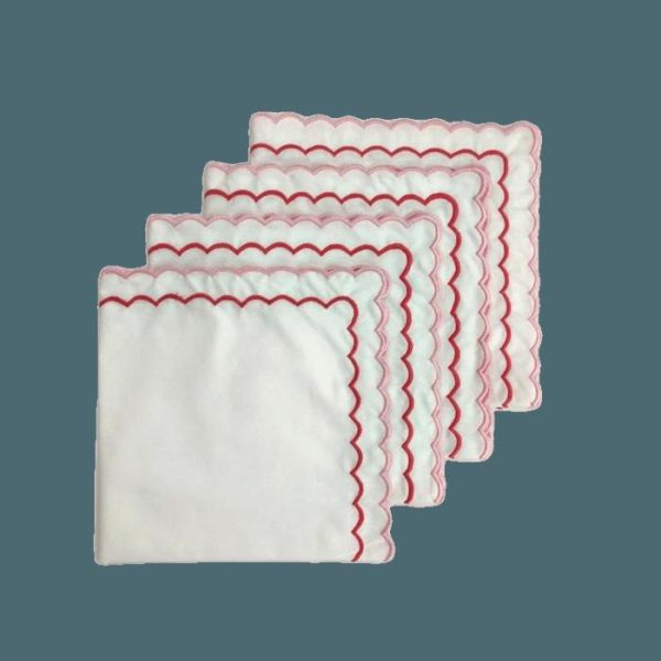 Table Linens | White Cotton Napkins With Pink And Red Trim Kitchen Table Linens