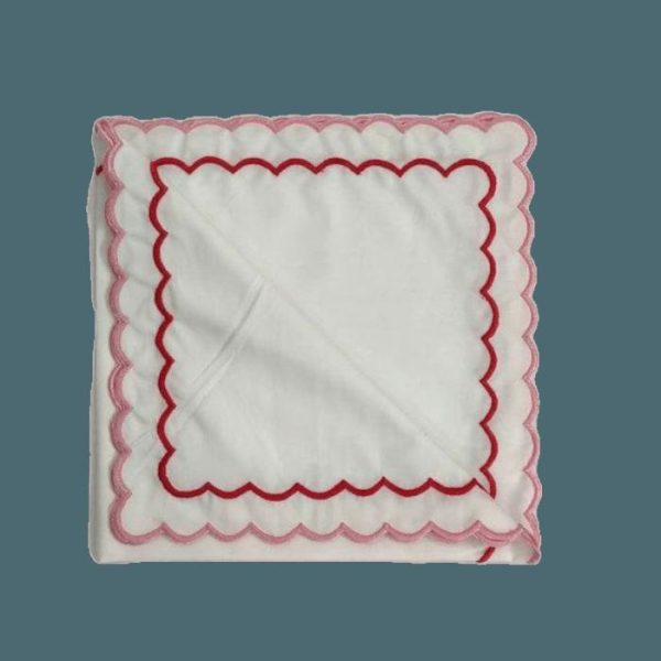 Table Linens | White Cotton Napkins With Pink And Red Trim Kitchen Table Linens