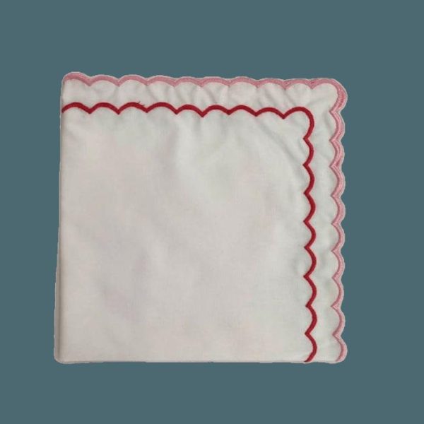 Table Linens | White Cotton Napkins With Pink And Red Trim Kitchen Table Linens