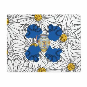 Table Linens | White Daisy In Blue Placemat, 18" × 14" Kitchen Table Linens