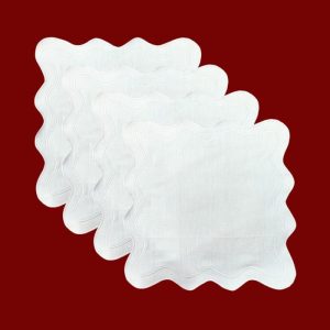 Table Linens | White Scallop 100% Linen Square Placemat, 4 pcs Kitchen Table Linens