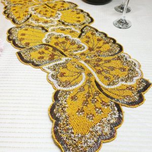 Table Linens | Yellow And Gold Floral Beaded Table Runner Kitchen Table Linens