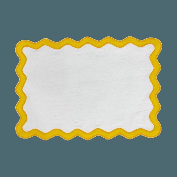 Table Linens | Yellow And White Scallop 100% Linen Placemat – Set Of 4 Kitchen Table Linens