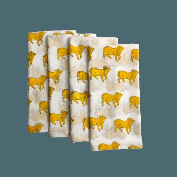 Table Linens | Yellow Cows Block Printed Cotton Napkins Kitchen Table Linens