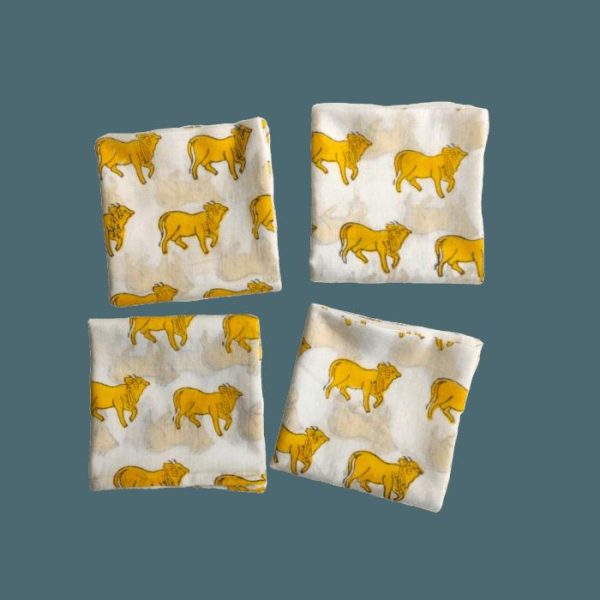 Table Linens | Yellow Cows Block Printed Cotton Napkins Kitchen Table Linens