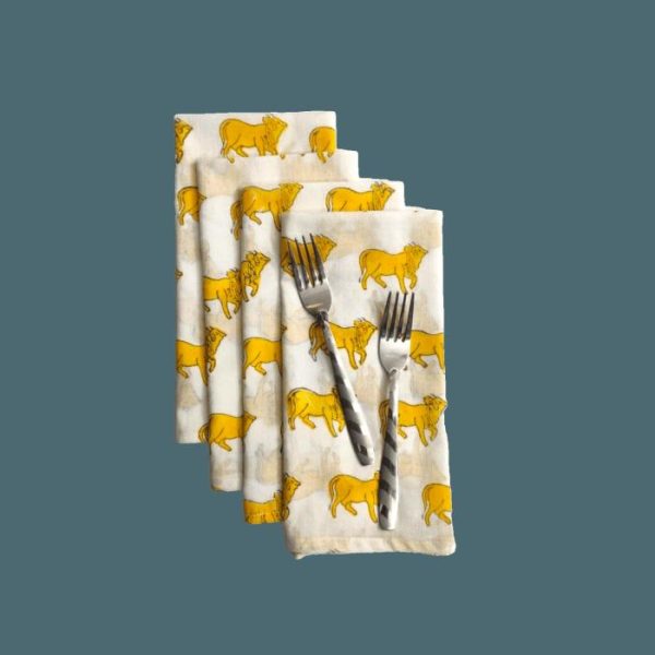 Table Linens | Yellow Cows Block Printed Cotton Napkins Kitchen Table Linens