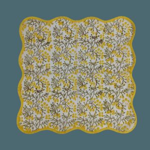 Table Linens | Yellow Floral Block Printed Scalloped Cotton Napkins Kitchen Table Linens