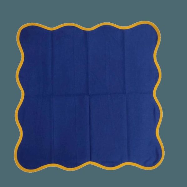 Table Linens | Yellow Scalloped Royal Blue Cotton Placemats, Placemats -Set of 4 Kitchen Table Linens