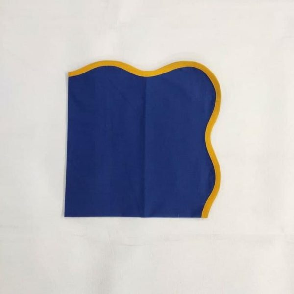 Table Linens | Yellow Scalloped Royal Blue Cotton Placemats, Placemats -Set of 4 Kitchen Table Linens