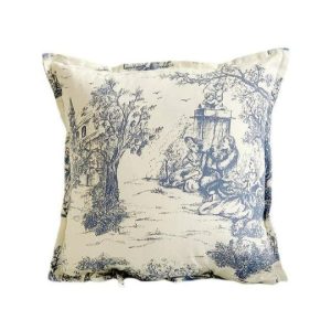 Throw Pillows | Blue Toile De Jouy Inspired Canvas Throw Pillow Cover Home Decoration Throw Pillows