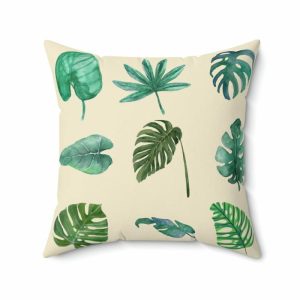 Throw Pillows | Green Monstera Leafy Printed Throw Pillow, 20" × 20" Home Decoration Throw Pillows