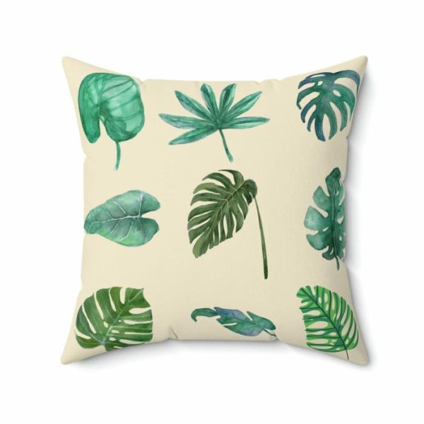 Throw Pillows | Green Monstera Leafy Printed Throw Pillow, 20" × 20" Home Decoration Throw Pillows