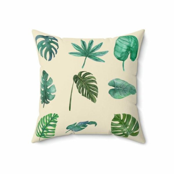 Throw Pillows | Green Monstera Leafy Printed Throw Pillow, 20" × 20" Home Decoration Throw Pillows