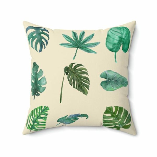 Throw Pillows | Green Monstera Leafy Printed Throw Pillow, 20" × 20" Home Decoration Throw Pillows