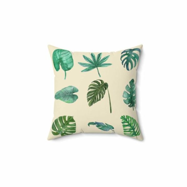 Throw Pillows | Green Monstera Leafy Printed Throw Pillow, 20" × 20" Home Decoration Throw Pillows