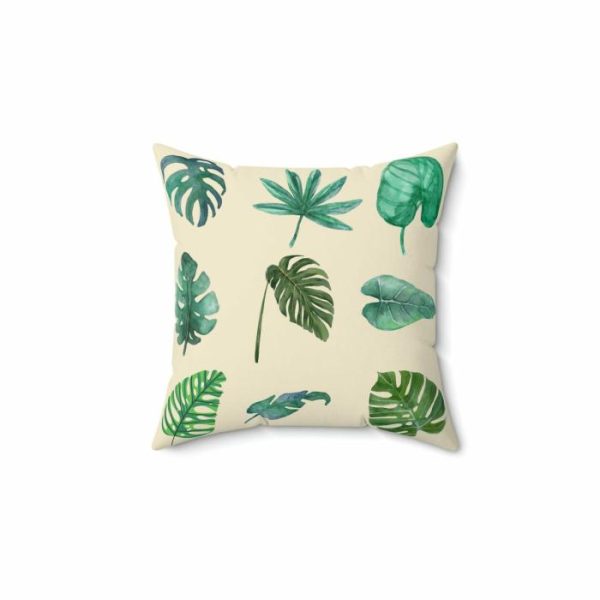 Throw Pillows | Green Monstera Leafy Printed Throw Pillow, 20" × 20" Home Decoration Throw Pillows