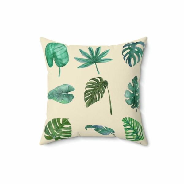 Throw Pillows | Green Monstera Leafy Printed Throw Pillow, 20" × 20" Home Decoration Throw Pillows