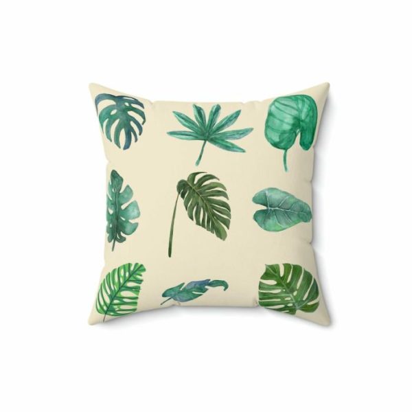 Throw Pillows | Green Monstera Leafy Printed Throw Pillow, 20" × 20" Home Decoration Throw Pillows