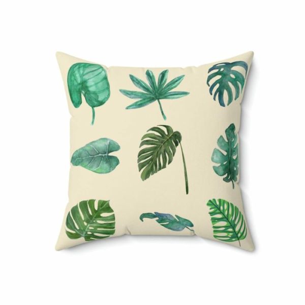 Throw Pillows | Green Monstera Leafy Printed Throw Pillow, 20" × 20" Home Decoration Throw Pillows