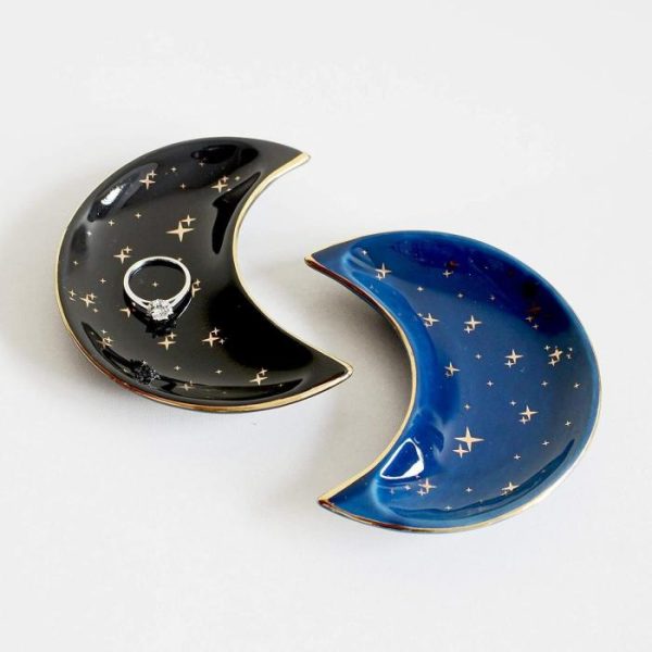 Trays & Storages | Black And Blue Half Moon Ceramic Trinkets Decor Trays & Storages