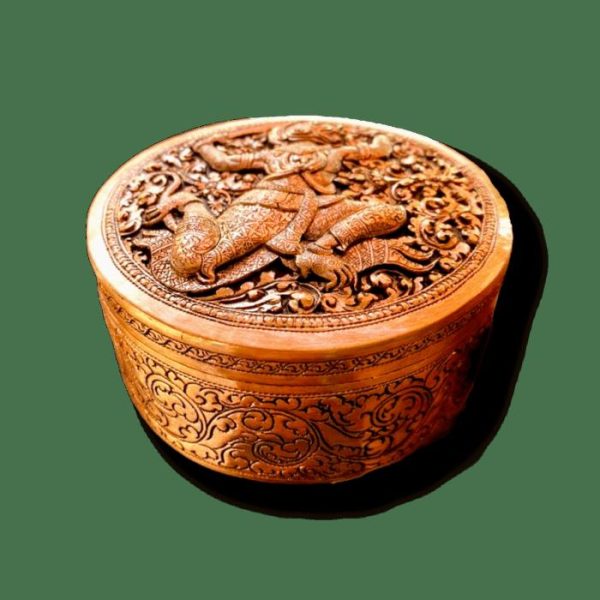 Trays & Storages | Mini Hand Engraved Solid Brass Niello Round Betel Box – Hanuman Decor Trays & Storages