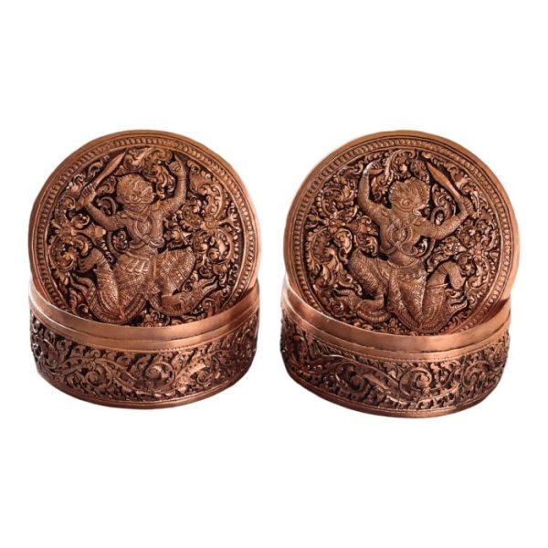 Trays & Storages | Mini Hand Engraved Solid Brass Niello Round Betel Box – Hanuman Decor Trays & Storages