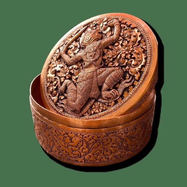 Trays & Storages | Mini Hand Engraved Solid Brass Niello Round Betel Box – Hanuman Decor Trays & Storages