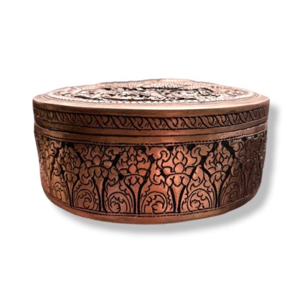 Trays & Storages | Mini Hand Engraved Solid Brass Niello Round Betel Box – Singha Decor Trays & Storages