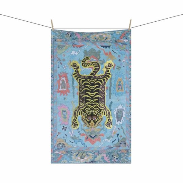 Utensils & Tools | Tibetan Tiger Blue Printed Red Tea & Kitchen Towel, 18" × 30" Kitchen Utensils & Tools