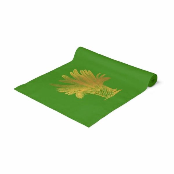 Utensils & Tools | Golden Palm Trees Green Table Runner, 90” × 16” Kitchen Table Linens