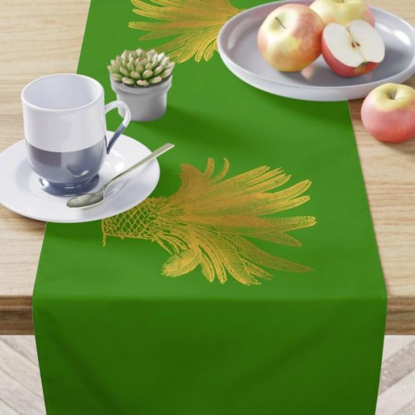 Utensils & Tools | Golden Palm Trees Green Table Runner, 90” × 16” Kitchen Table Linens