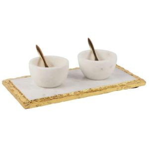 Utensils & Tools | Marble Salt Pepper Condiment Round Bowl And Tray Set With Pure Brass Spoon Kitchen Serveware