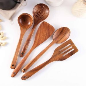 Utensils & Tools | Teak Wood Utensil Set Of 5 Kitchen Utensils & Tools