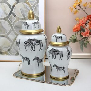 Vases & Jars | Glam Zebra Ceramic Ginger Jar, 24x24x48cm Decor Vases & Jars