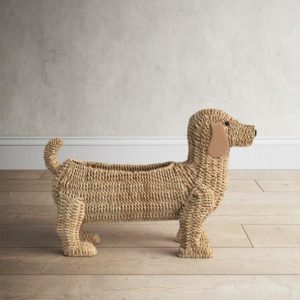 Vases & Jars | Handwoven Rattan Bankuan Dog-Shaped Basket/Planter With Leather Ears Decor Trays & Storages