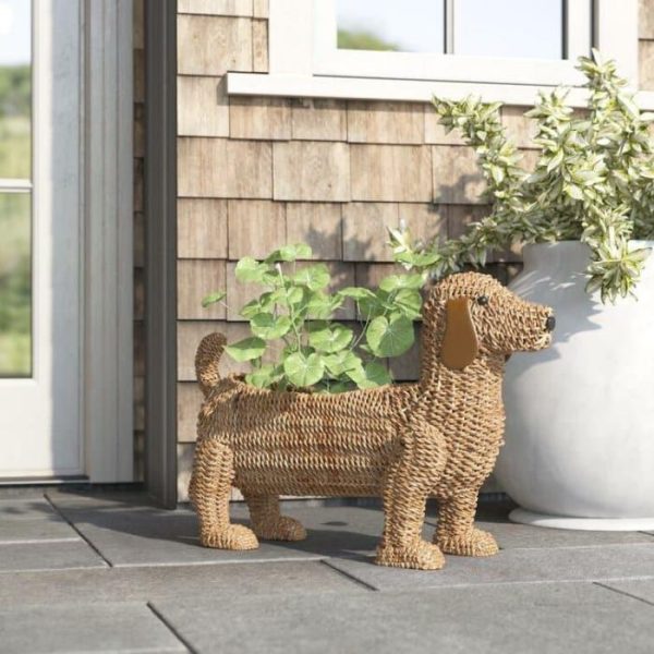 Vases & Jars | Handwoven Rattan Bankuan Dog-Shaped Basket/Planter With Leather Ears Decor Trays & Storages