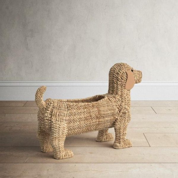 Vases & Jars | Handwoven Rattan Bankuan Dog-Shaped Basket/Planter With Leather Ears Decor Trays & Storages