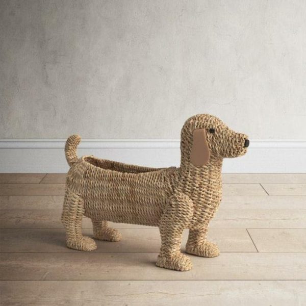 Vases & Jars | Handwoven Rattan Bankuan Dog-Shaped Basket/Planter With Leather Ears Decor Trays & Storages