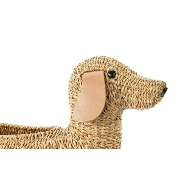 Vases & Jars | Handwoven Rattan Bankuan Dog-Shaped Basket/Planter With Leather Ears Decor Trays & Storages