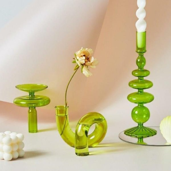 Vases & Jars | Ninia Collection Of Green Glass Candle Holders Decor Vases & Jars