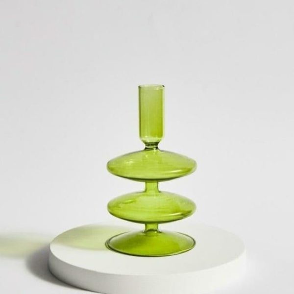 Vases & Jars | Ninia Collection Of Green Glass Candle Holders Decor Vases & Jars