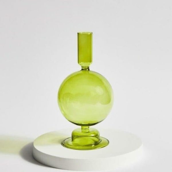 Vases & Jars | Ninia Collection Of Green Glass Candle Holders Decor Vases & Jars