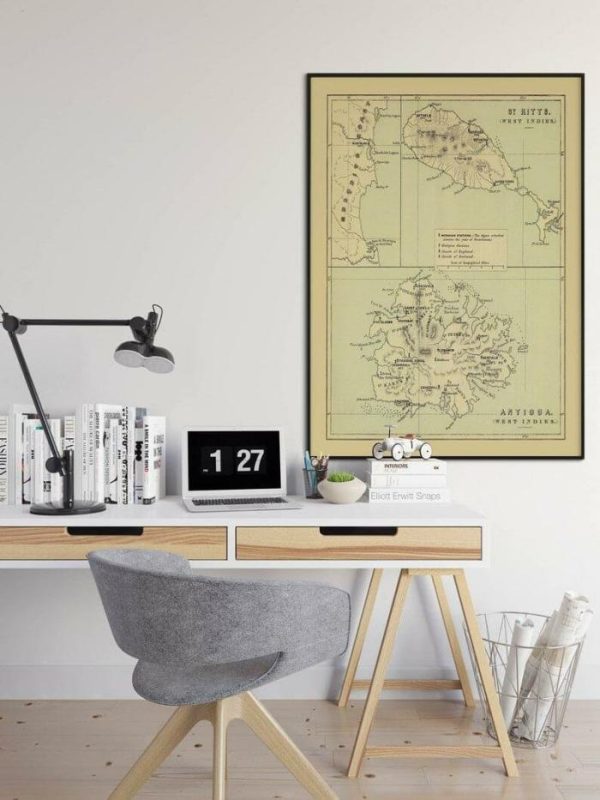 Vintage Wall Art | 1853 Antigua And Saint Kitts Islands Map Print, West Indies Map Poster, 16×20 inches Vintage Wall Art Vintage Wall Art