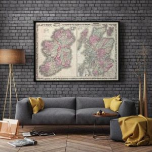 Vintage Wall Art | 1862 Map Of Scotland And Ireland, Scotland Old Map, 28×42 inches Vintage Wall Art Vintage Wall Art