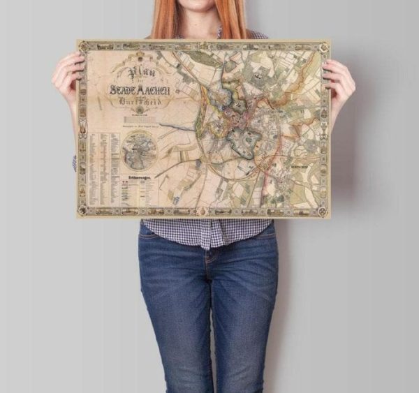 Vintage Wall Art | Aachen City Map Wall Print, Framed Map Wall Decor, 20×30 inches Vintage Wall Art Vintage Wall Art